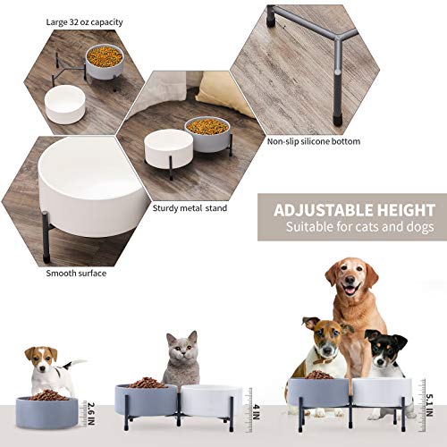 32 oz Ceramic Dog Cat Bowl Set of 2 with Elevated Metal Stand, 6 Inch Ceramic Round Pet Food and Water Feeder Bowl Dish… - Image 3