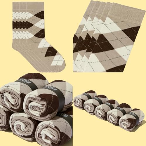 VRD Bamboo Mens Dress Socks for Men, 5 Pack, Argyle Design Crew Length Mid-Calf Socks, Mens Shoe Size 8-132