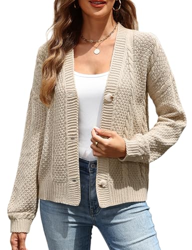 VIMPUNEC Womens Fall Casual Cardigan Sweaters Chunky Cable Knit Jackets Long Sleeve Open Front Coats