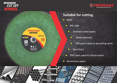 Image of FREEMANS 14-Inch Power Green Cut Off Wheels-(Set of 25 Pieces) | Made of White & Brown Aluminium Oxide Grain Abrasive|Use For Cutting of Metals, Steel, Stainless Steel, Cast Iron, and Ferrous Metals