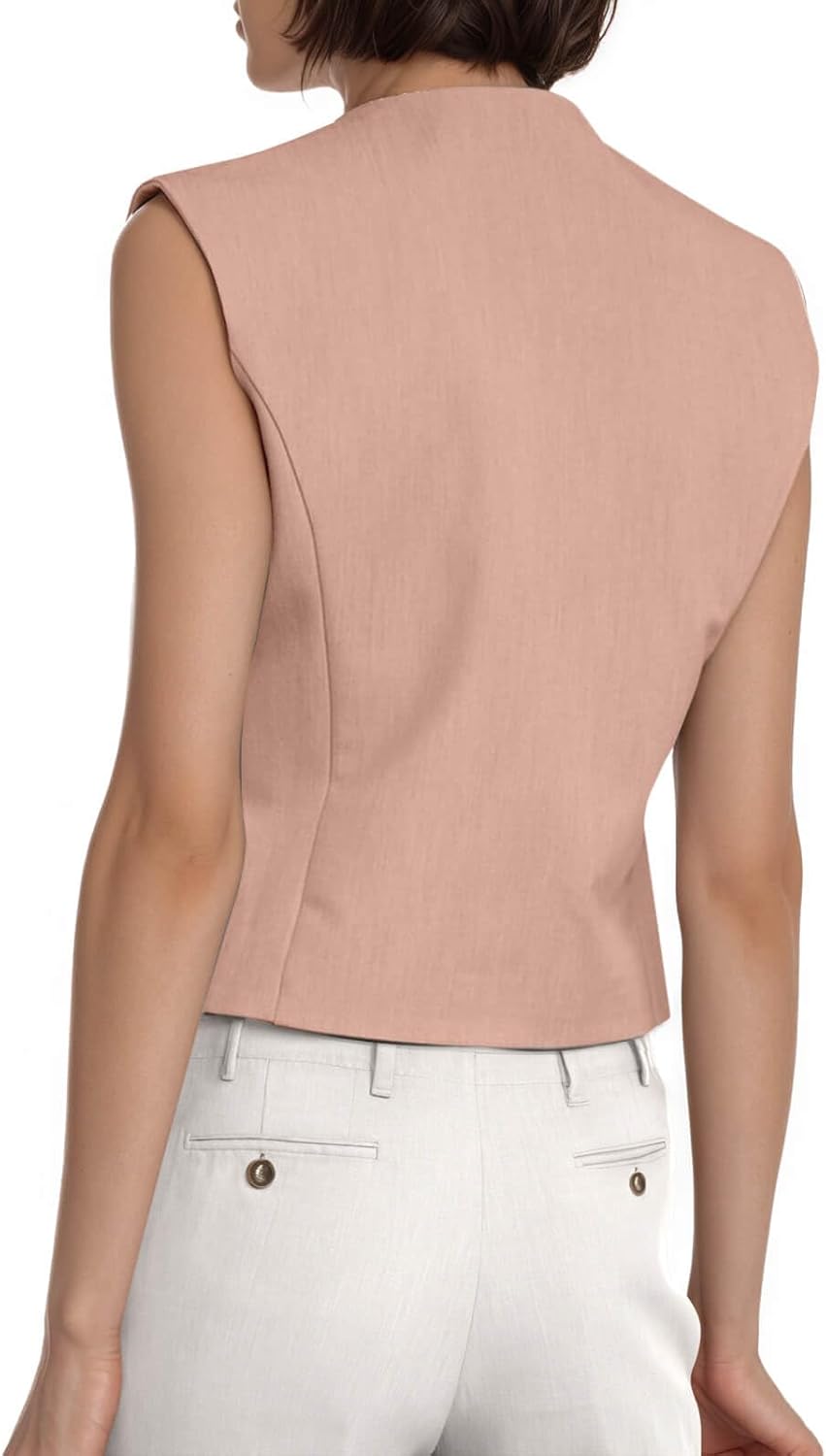 Cicy Bell Womens Waistcoat Vest Sleeveless Blazers V Neck Button Up Asymmetrical Hem Work Office Suit Vests - Image 4