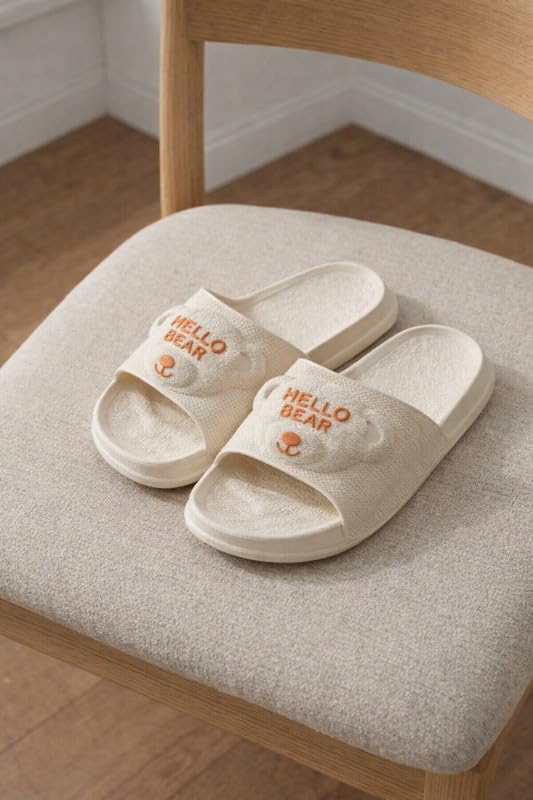Image of Cute Hello Bear Slip-On Slides For Women | Lightweight Waterproof EVA Material | Stylish Flip Flops For Girls | Stylish Slides For Daily Wear, Lounge, Casual & Everyday Wear