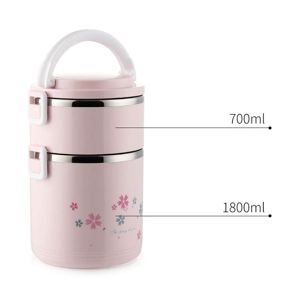 Termo de acero inoxidable de gran capacidad, contenedor de alimentos aislado con protección contra fugas, multinivel, portátil, bolsa aislada (color: rosa, tamaño: 1800 ml + 700 ml x 2), tamaño: 1800