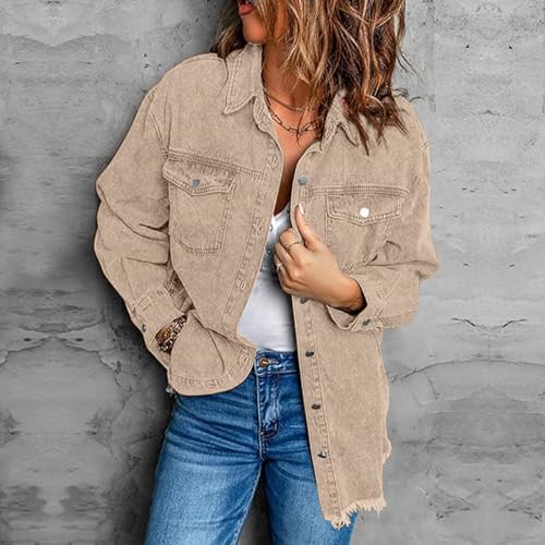 RJDJ Expectatioin Denim Jacket, Women's Casual Denim Button Down Distressed Jacket, Oversized Washed Jean Coat with Pockets3