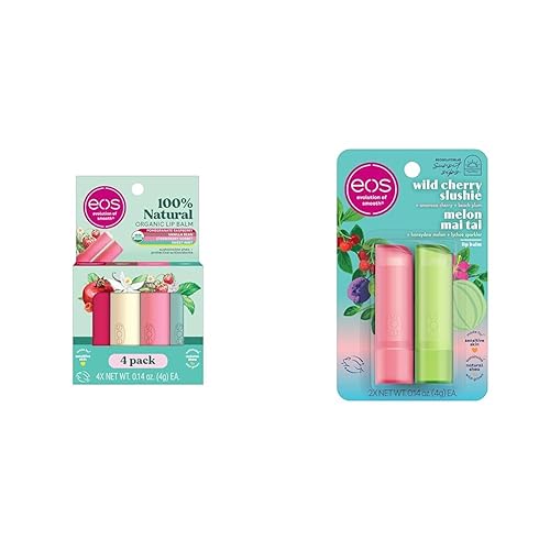 eos Bálsamo labial en barra 100% natural y orgánico  Sorbete de fresa, vainilla y Sunset Sips Bálsamos labiales  Melón Mai Tai y cereza silvestre,