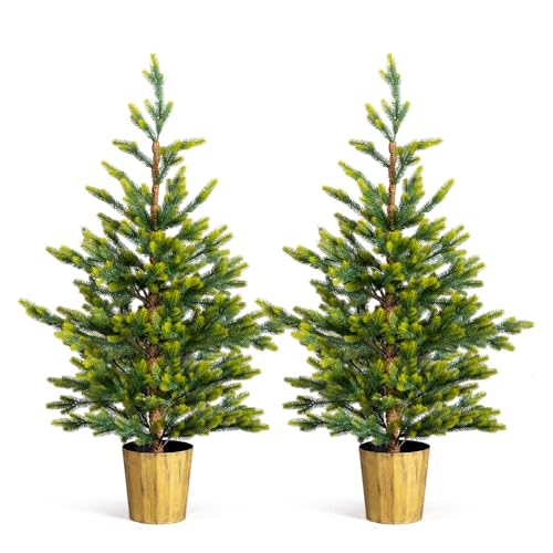 VINGLI 2 Pcs 4ft Christmas Tree with Plastic Pot, 119 PE Branch Tips, Small Artificial Xmas Tree...