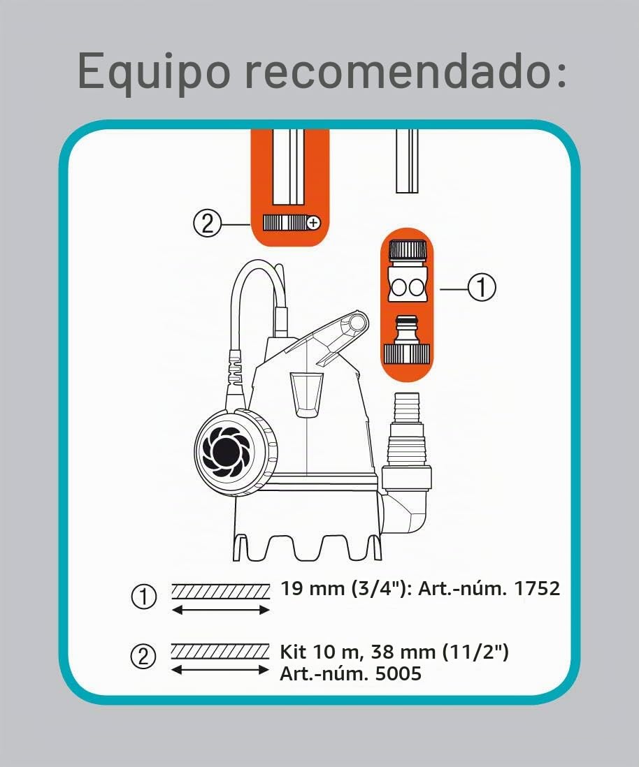 Gardena Bomba sumergible de aguas residuales 9200 Basic: bomba sumergible eléctrica con un caudal de 9200 l/h, interruptor de flotación con funcionamiento continuo (9007-47)