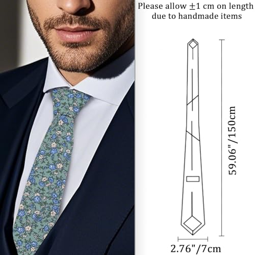 Image of Cotton Floral Ties for Men 2.76 inch Men's Skinny Tie Linen Flower Printed Neck Tie for Wedding Dating Party