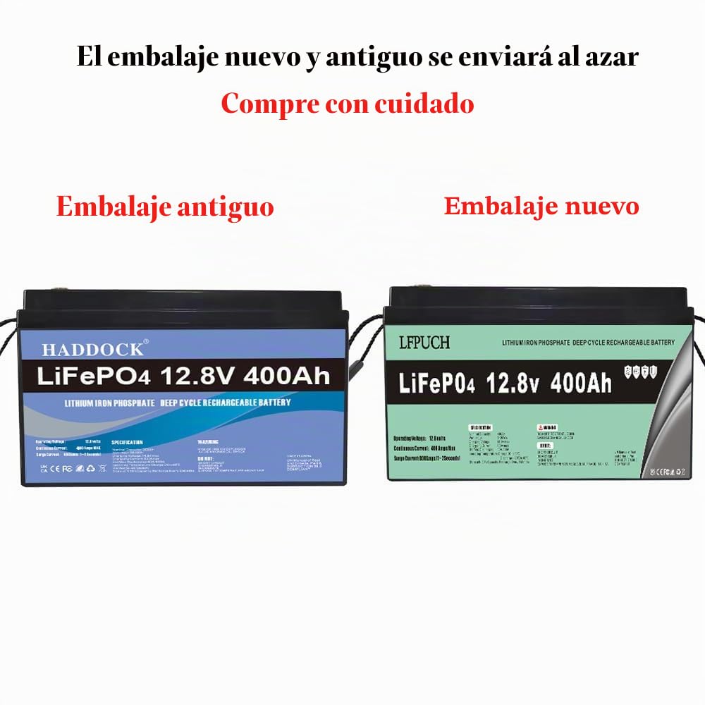 Baterías de Larga Duración,LiFePO4 Batería 12.8V 400Ah batería de | ciclo profundo de fosfato de hierro y litio, Adecuado para sistemas de almacenamiento de energía y acampada al aire libre.