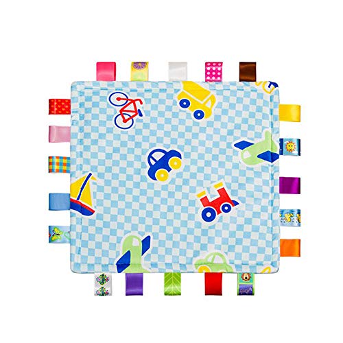 Image of G-Tree Baby Boy Tag Security Blanket - Plush Cotton, Classic Security Comforter, Soft Velvet & Satin Tags, 10.43 x 10.43 inches, Multicolor