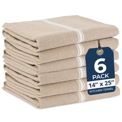 Image of LANE LINEN 100% Cotton Kitchen Towels for Cleaning 6PC - Beige Chambrey
