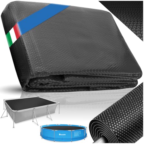 tectake® Pellicola Piscina, Copripiscina Solare Rettangolare, da Ritagliare, Protegge e Riscalda, Riscaldamento Ecologico, Sicurezza e Pulizia, Adattabile a Piscine Esterne, Maneggevole - Nero, 4x6 m