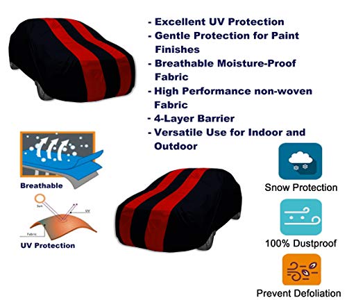 Image of Auto Hub Car Cover Compatible with Passat with Weather Proof, Mirror Pocket, Triple Stitched, Passat Car Cover- Navy-Red