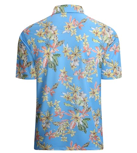 Alex Vando Mens Hawaiian Golf Shirt Moisture Wicking Digital Print Golf Shirts for Men