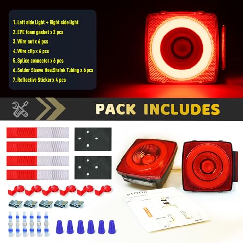 Image of Square Halo 78 LEDs Trailer Lights,Stop Turn License Running Combination Tail Light w /Stud Mount, IP67 Submersible for Under 80 inch Truck Boat RV [PatentPending], DC 12V (Red Lens Red LED)