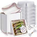 Tioncy 50 Pack Baseball Charcuterie Boxes with Clear Lids and Ropes Cards Baseball Paper Charcuterie Box Disposable Food Containers Bakery Boards Accessories for Party Supplies Cookie Snack