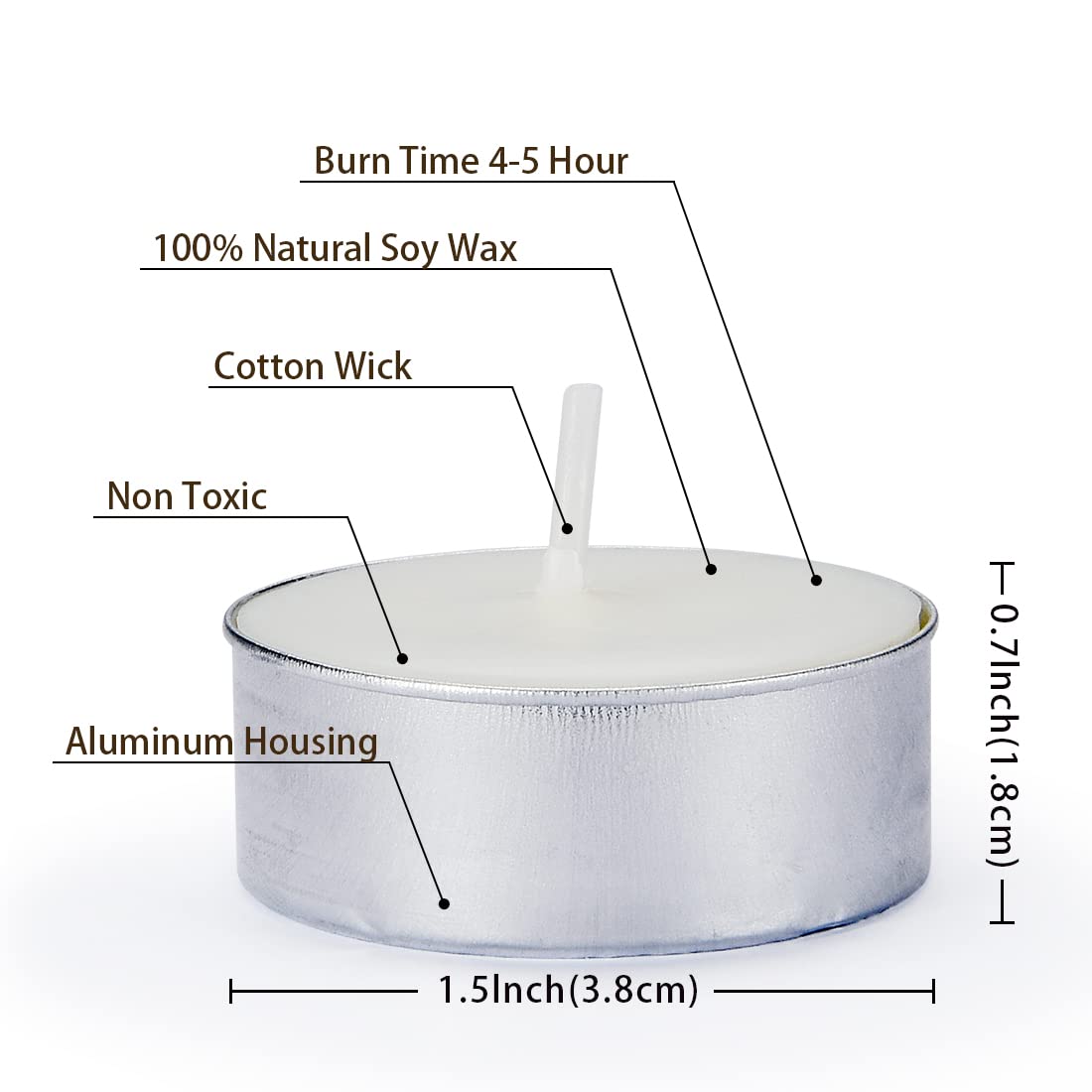 DEYBBY Natural Soy Wax Tealight Candles Bulk,100 Pack UnScented Tea Candle Set - 4 Hours Burning for Each