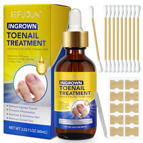 Ingrown Toenail Treatment Set - 60ml Ingrown Toenail Softening Drops - 10Pcs Toenail Corrector Patch & 1 Nail File - Anti fungus Nail Repair and Strengthen, Fix & Renew Damaged, Broken Nails