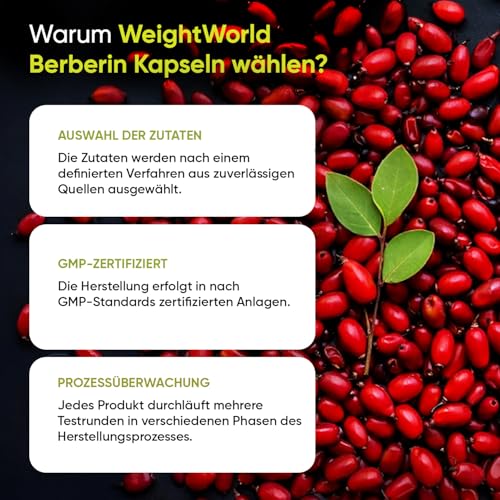 Berberin Kapseln - 4 Monate Vorrat - 120 vegane Berberin 500 mg Kapseln - Berberin 85% (Quelle: Berberis aristata) - 1 Kapsel pro Tag - Frei von Magnesiumstearat - Von WeightWorld
