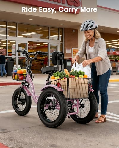 Image of MOONCOOL Electric Tricycle for Adults, 20 inch x 4 inch Fat Tire Electric Trike, 48V 500W Motorized Electric Bicycle Bikes, 3 Wheels 7 Speed Ebike with Removable Battery, Aluminum Frame & Large Basket