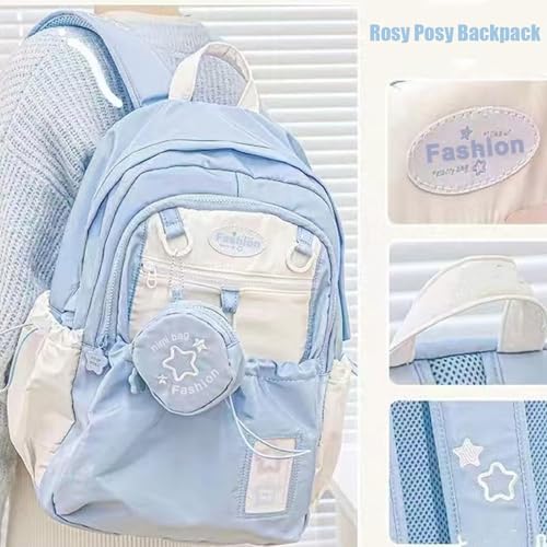 Rosy Posy Backpack, Cream Star Drawstring Backpack, 16" Large Capacity Cute Waterproof Backpacks (blue)3