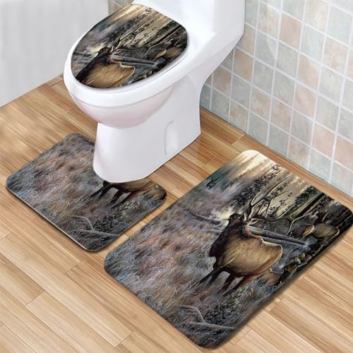Badteppich Set Tier Hirsch Badezimmerteppich Set 3 Teilig Weicher Mikrofaser Bad Teppiche WC...