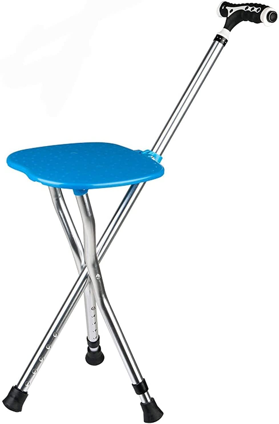 Bastone da passeggio per uomo anziano con sedile, stampelle multifunzionali, sedia pieghevole a tre gambe, con luci a LED, bastone da passeggio leggero per anziani