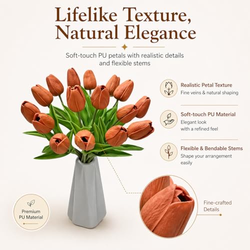Image of Mandy's 20pcs Artificial Burnt Orange Tulips