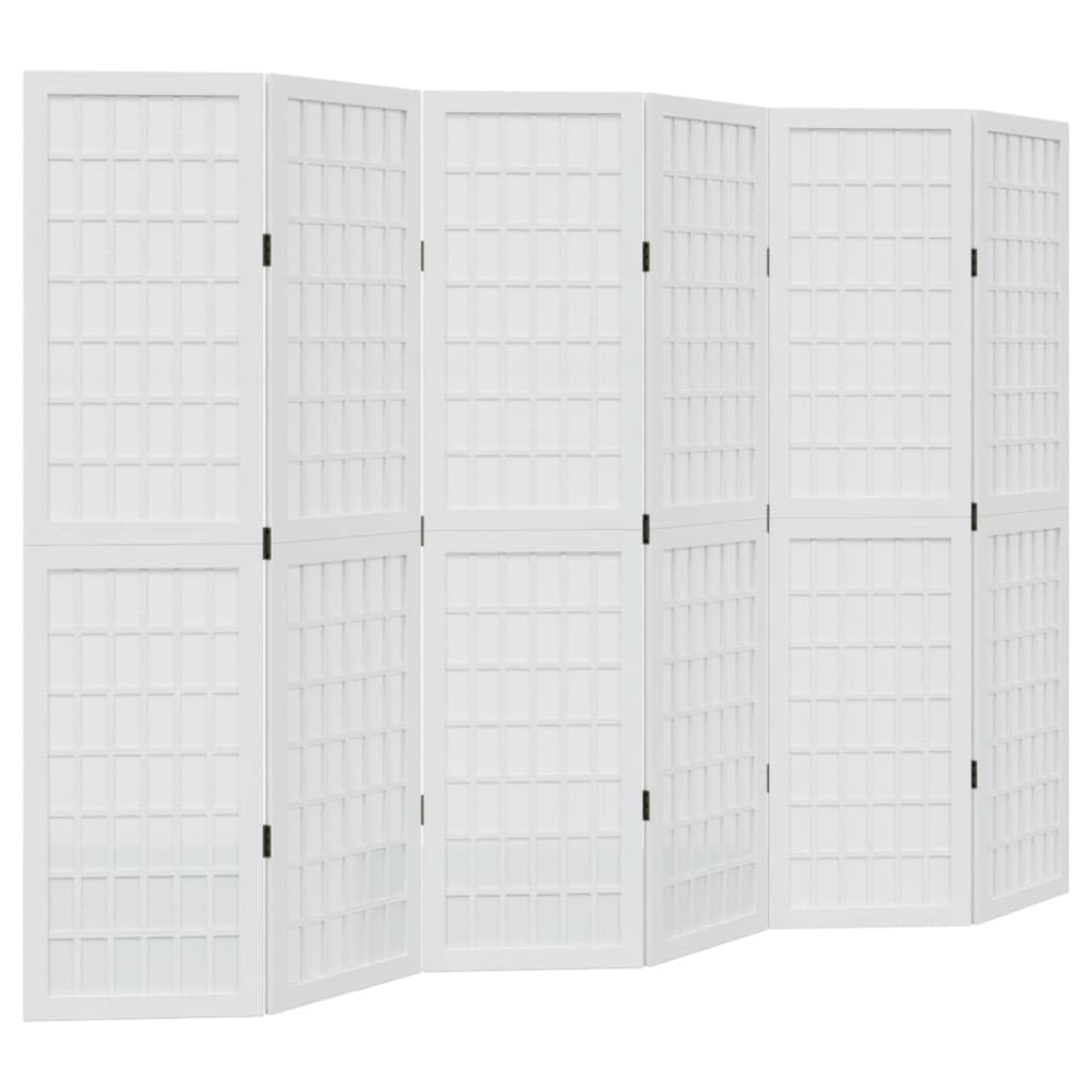 vidaXL Room Divider, Privacy Screen for Indoor Home Bedroom Living Room, Screen Privacy Panel with 6 Panels, Modern Style, White Solid Wood Paulownia