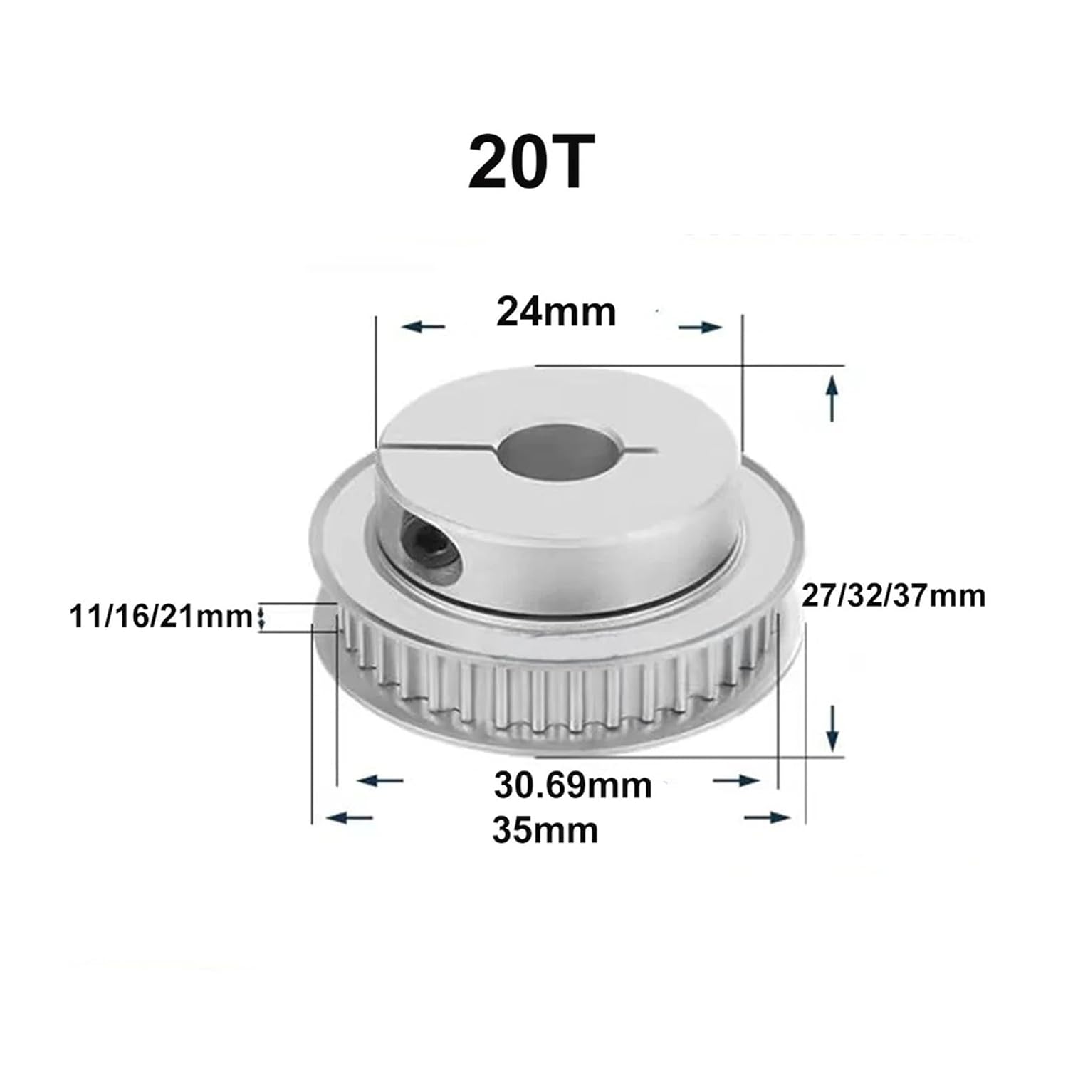 1 piece 20T-B type HTD 5M tensioner type timing pulley bore 5 mm - 25 mm for belt width 10/15/20 mm synchronous wheels tooth pitch 5 mm (12 mm keyway 4 x 1.8 mm, for belt 10 mm)