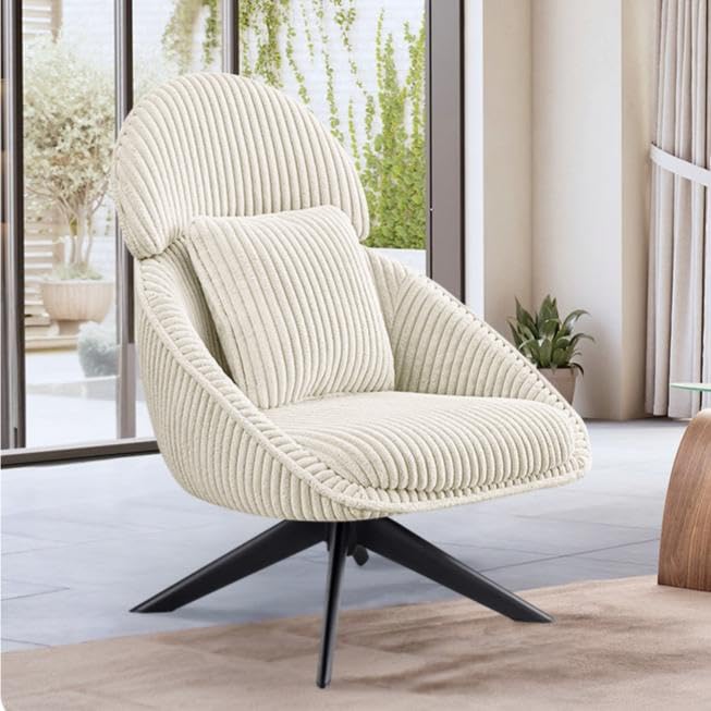 Ckaff Sessel Drehsessel Wohnzimmer mit Wurfkissen, um 360° Drehbar, Beige