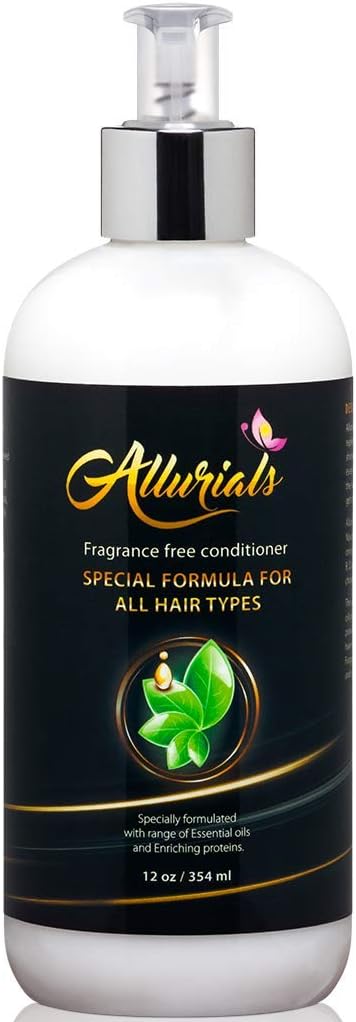Allurials Fragrance Free Hair Conditioner, Natural Hair Treatment for Dry Damaged and all Hair Types, Safe for Color Treated Hair, Sulfate Free, Silk and Pea Peptides, Argan Jojoba Avocado and Coconut