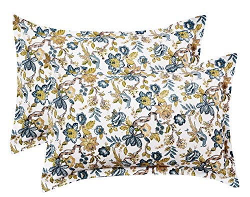 Image of COZY FURNISH Printed 2 Piece Cotton Pillow Covers Set of 2-18 inchx 27 inch, Multicolor (WhiteBlue)
