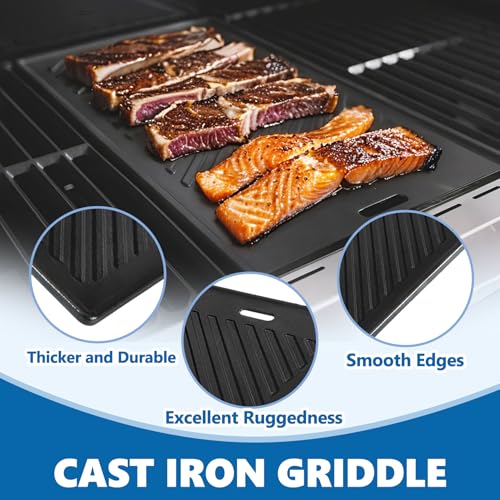 Image of SafBbcue 96333 Grill Plates for Monument Grills 77352 24633 17842 35633 13892 Gas Grill Cooking Accessories, Cast Iron Reversible Griddle for Monument Grill 41847NG D405 77352MB D425 Replacement Parts