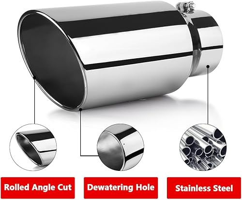 Miniatura 4 de Autarboor Punta de escape de entrada de 5 pulgadas, entrada de 5 pulgadas, salida de 7 pulgadas, longitud total de 15 pulgadas, punta de escape