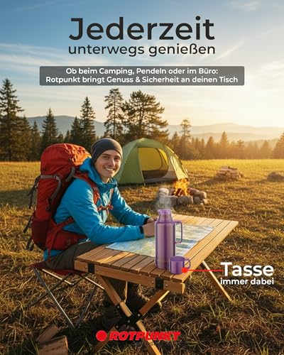 ROTPUNKT Isolierflasche 1 Liter mit integriertem Becher - Hochwertige Isolierkanne Made in Germany I Bis zu 24 h heiß & 36 h kalt (Andreas… – Ansicht 3