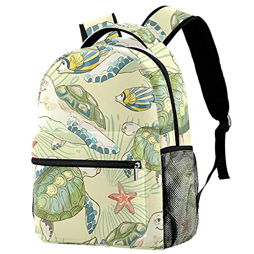 Mochilas escolares para niños y estudiantes jóvenes, mochila casual para computadora portátil vida marina tortuga mar y estrellas de mar