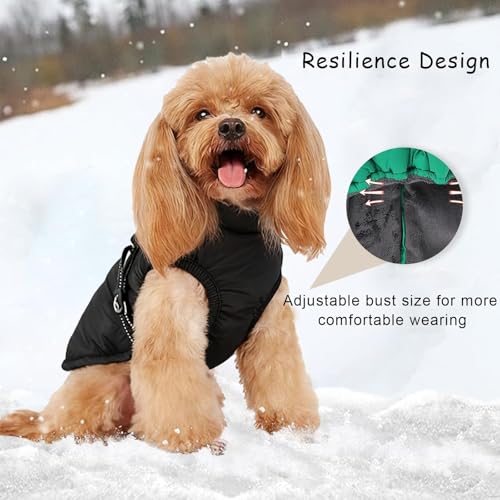 Hundemantel Winter mit Geschirr Einstellbar, ZoneYan Wasserdicht & Warm Hundemantel für Kleine Hunde, Reflektierende Winterjacke, Winddicht Weste für Hund (Schwarz, XS)