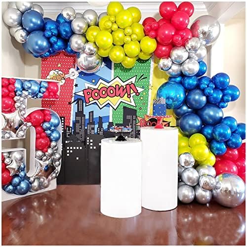 DIY Balloon Arch Garland Kit-Metallic Chrome Blue Silver Fruit Green Red Latex Balloons with 4D Balloons for Kids'Superhero Birthday Party Baby Shower Grad Party Decoration Supplies