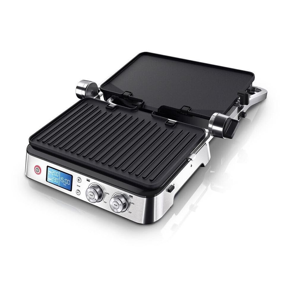 Braun Kontaktgrill CG9040 schwarz/edelstahl Tischgrill Elektrogrill 2000 W, Teflon Antihaftbeschichtung, Timer, Digitalanzeige, spülmaschinengeeignete Grillplatte