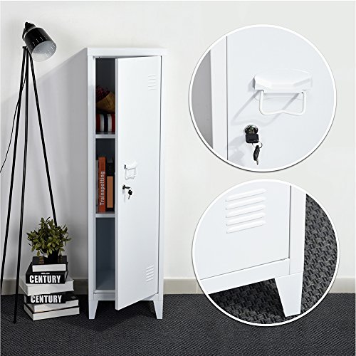 Bakaji Armadietto Armadio Da Spogliatoio In Metallo Anta Con Chiusura A Chiave 3 Scomparti Interni Dimensioni 138 X 38,5 X 38,5 Cm (Bianco) - 5