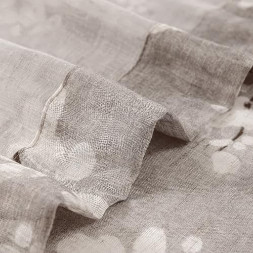 Image of FMFUNCTEX Linen Sheer Blossom Floral Print Curtains Taupe 96 Inch 2 Panels