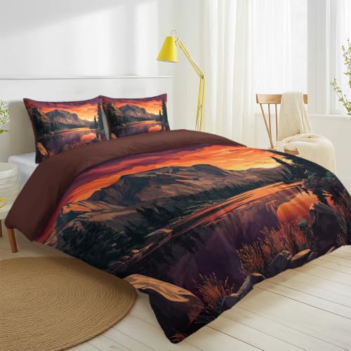 Housse de couette 200 x 220 cm coucher de soleil en microfibre orange