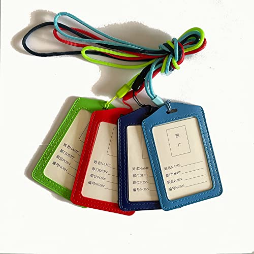 Unillous Lot de 4 porte-badges en cuir PU avec cordon en nylon amovible de 15 cm pour bureau, école, permis de conduire (couleur aléatoire) Cover