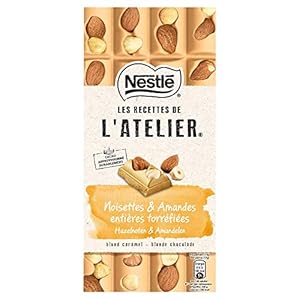 Nestlé L’Atelier Witte Chocolade Reep Hazelnoot Amandel – voordeelverpakking – doos met 10 chocoladerepen