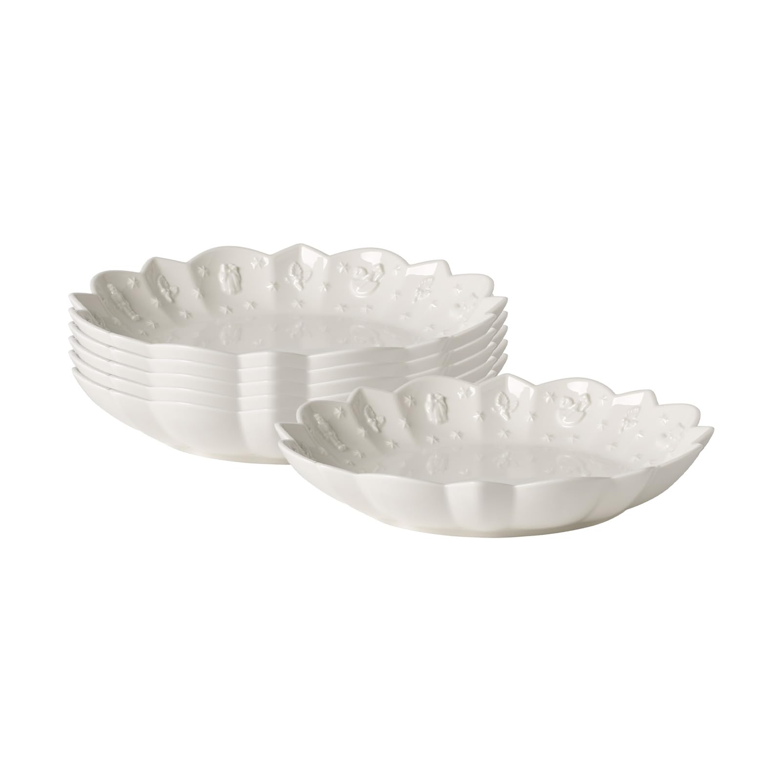 Villeroy & Boch Toy's Delight Royal Classic Kleine Schalen 6er Set, 16 cm, Servierschalen mit weihnachtlichem Relief, Premium Porzellan, Weiß