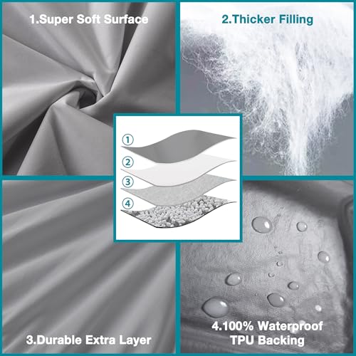 KUTUU Soft and Breathable Twin XL Size Waterproof Mattress Protector, Fitting 6-16 Inches Mattress, 2 Pack, Gray