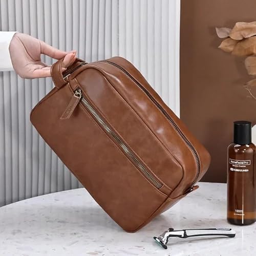 Necessaire marculina Organizadora Bolsa de Mão em Couro Sintético Espaçosa Ideal para Viagem e Uso D