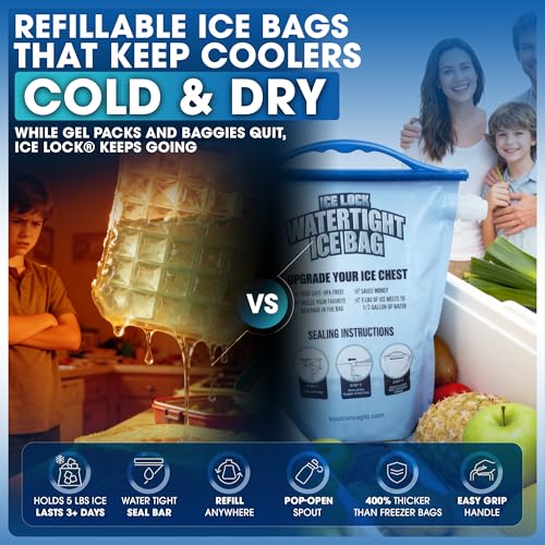 Large Reusable ICE Bag for Coolers. NOT JUST an ICE Pack! 2 in 1: 15"x17" Ice Bag Keeps Food Cold and Dry & When ice Melts, Drink it | BPA Free| The Ultimate in refreezable Ice Packs for Your Cooler