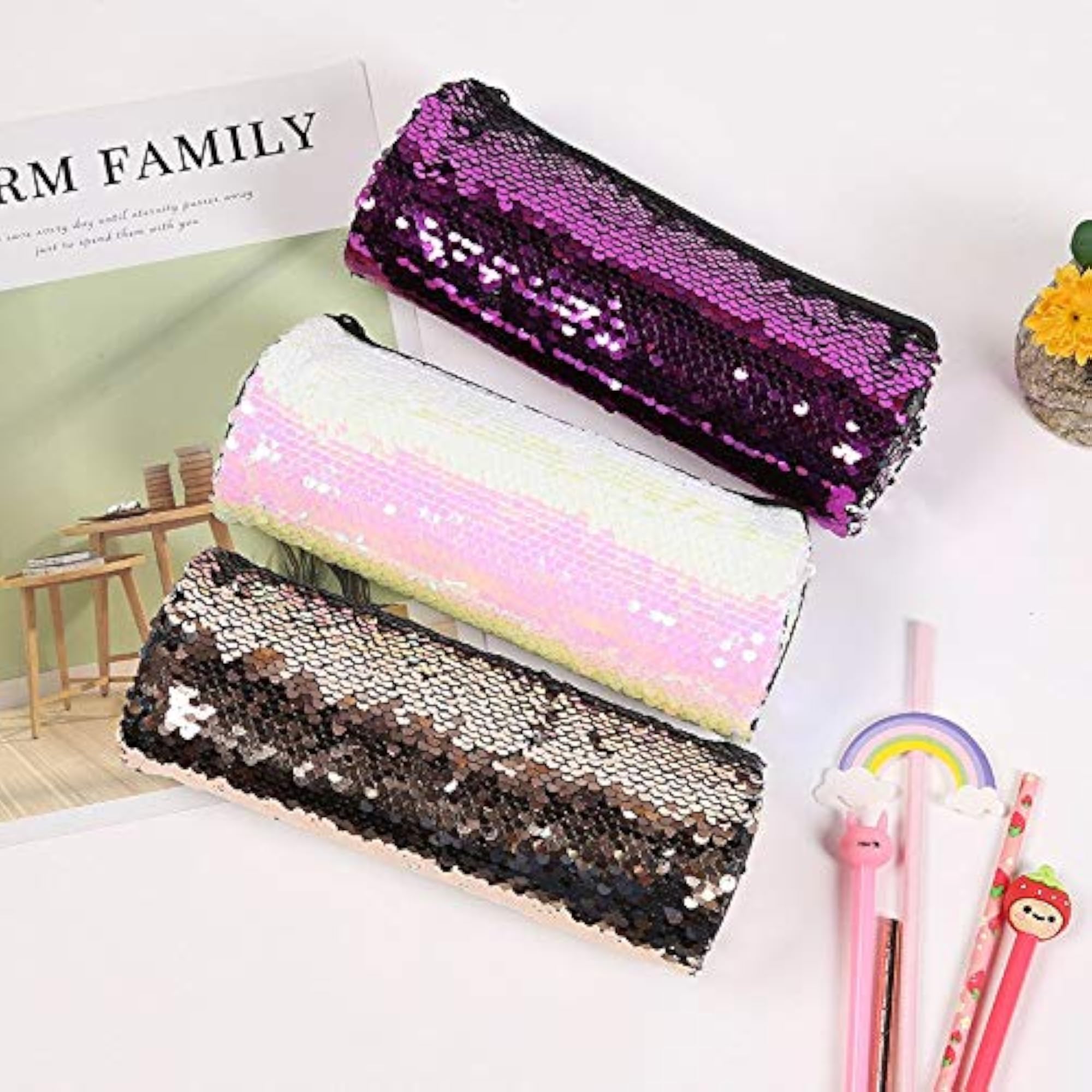 Magic Side Round Sequin Cosmetic Bag Flip Double Color Handbag Pouch